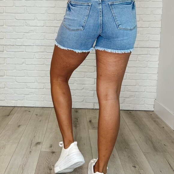 Hazel Blues® |  Stacy High Rise Control Top Cutoff Shorts - Picture 4 of 5